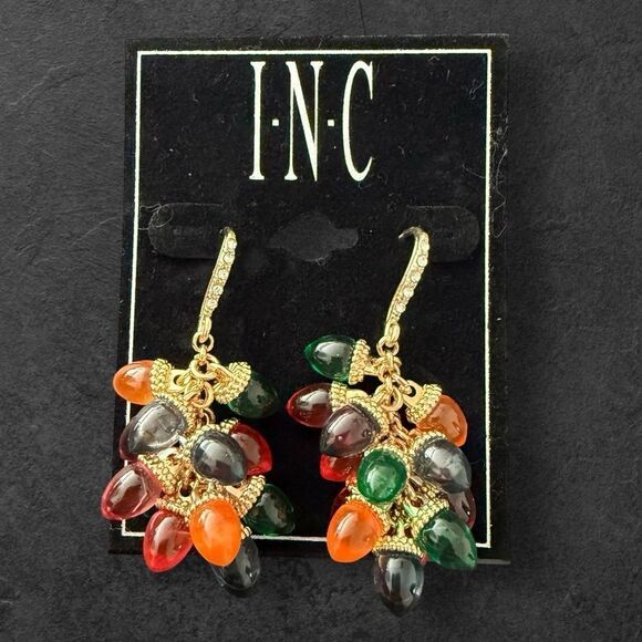 INC International Concepts Multicolor Cluster Holiday Bulb Lights Drop Earrings - Picture 1 of 3